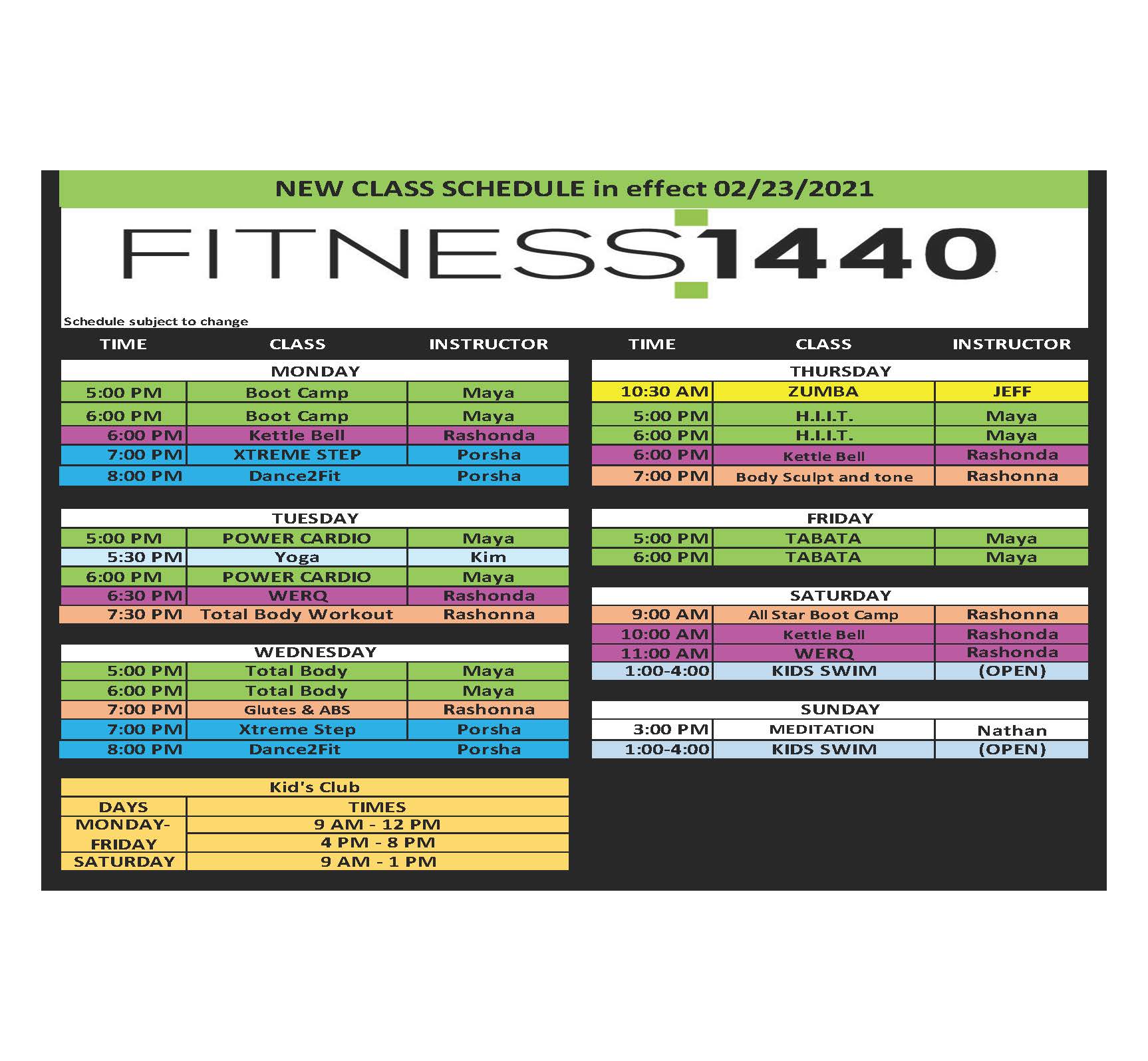 Schedule | Fitness 1440 Nashville, TN | 24 Hour Gym and Gym Franchises